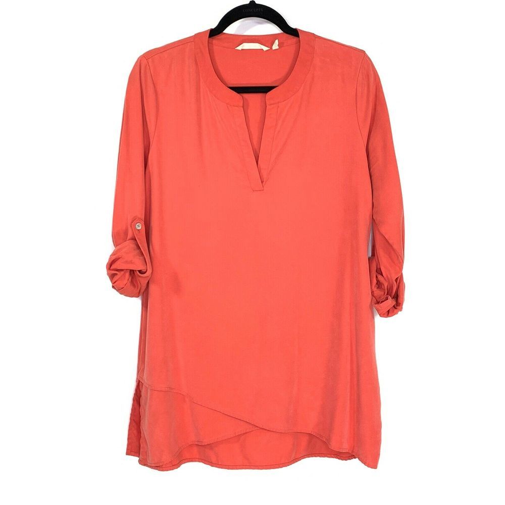 Soft Surroundings Coral Roll Tab Tencel Blouse